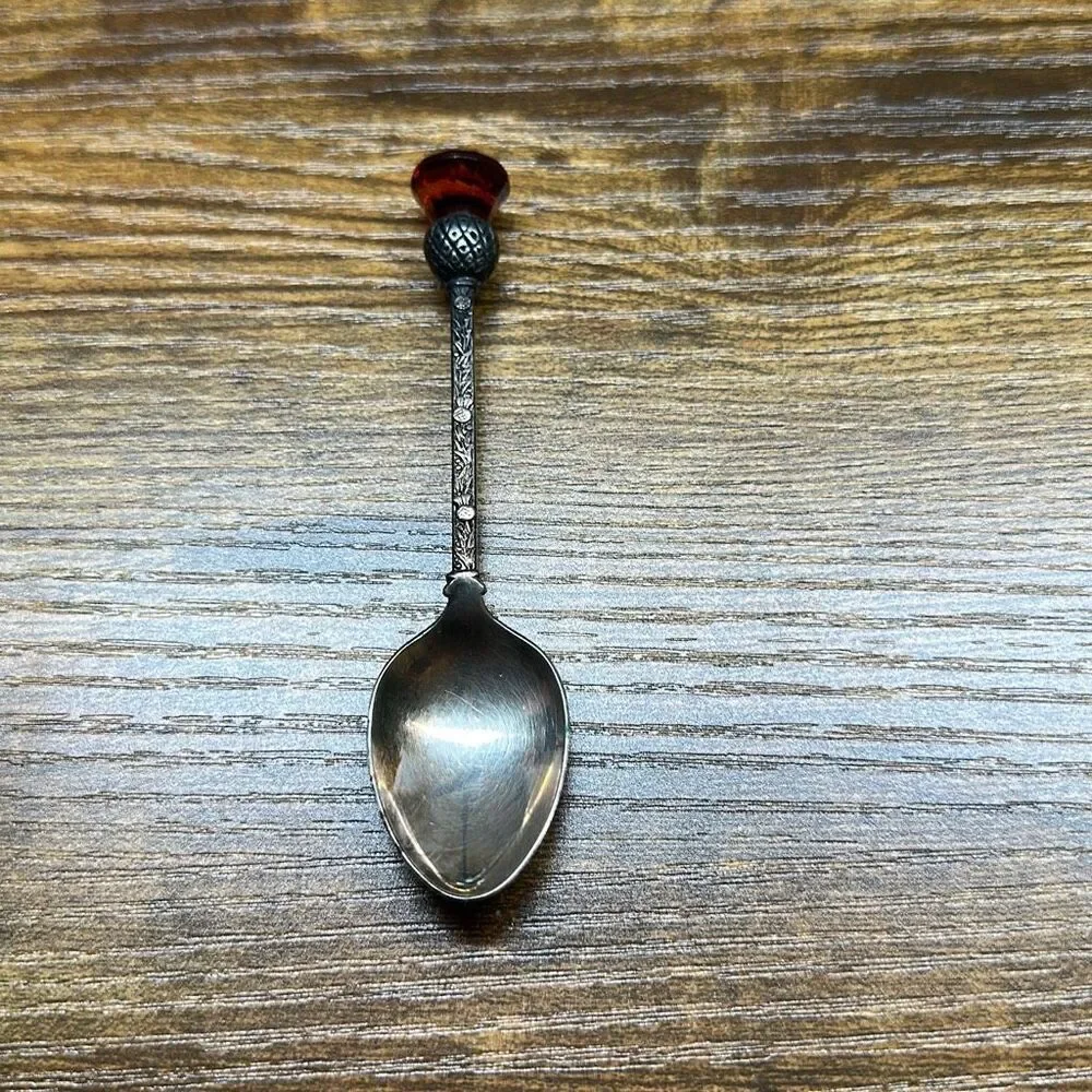 Sugar SPOON Silverplate Vintage EXQUISITE EPNS AMBER crystal‎ PINEAPPLE TOP mini